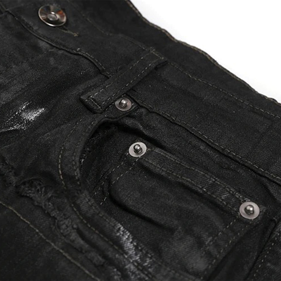 Black Wax Brushed Distressed Jeans
