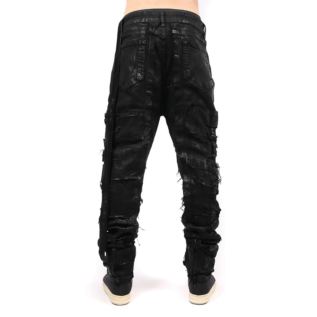 Black Wax Brushed Distressed Jeans