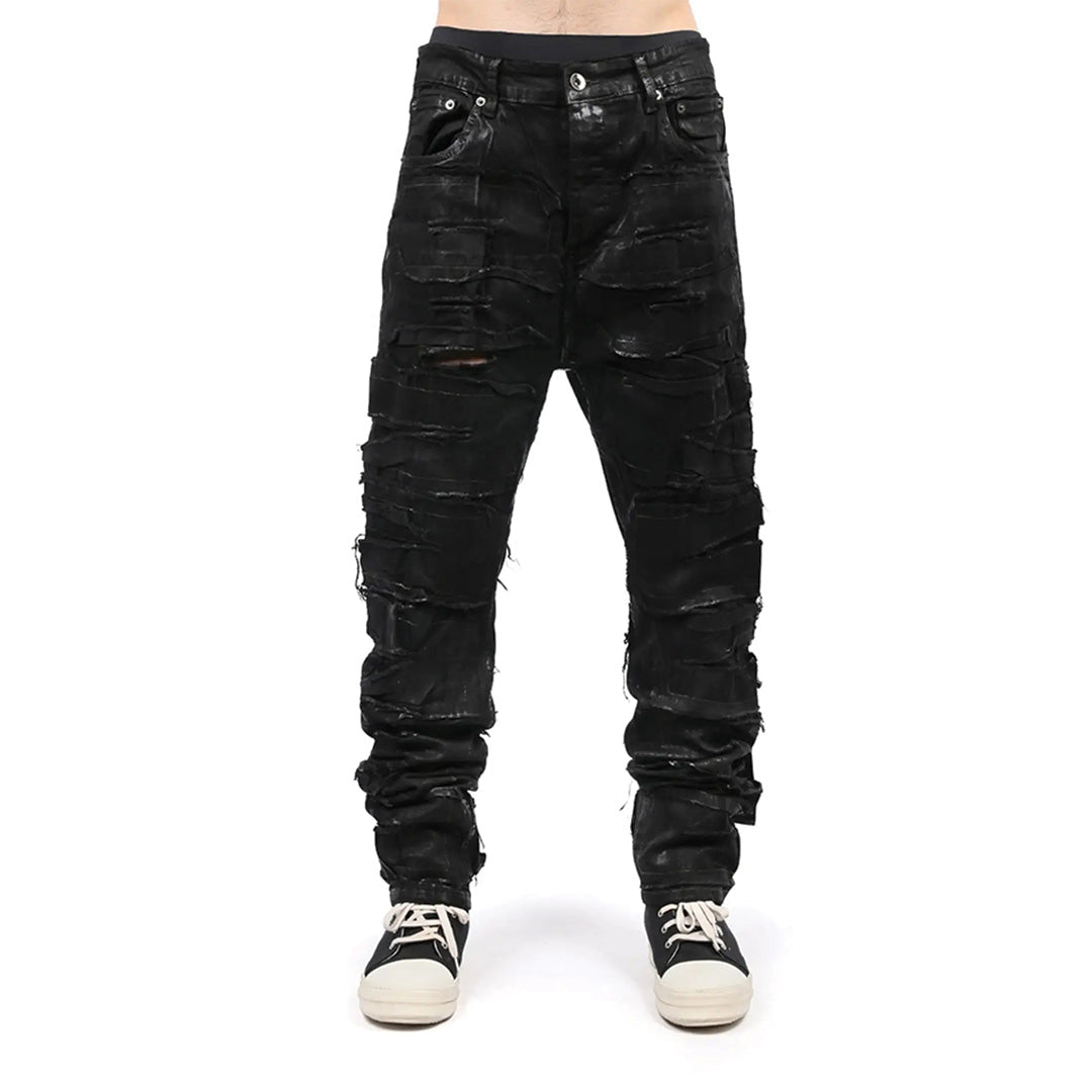 Black Wax Brushed Distressed Jeans