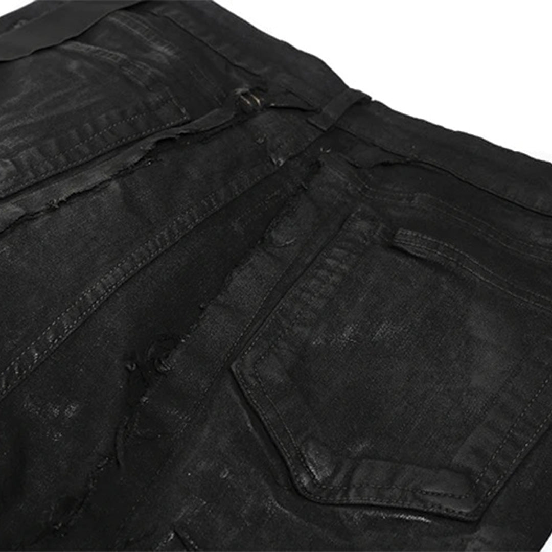Black Wax Brushed Distressed Jeans
