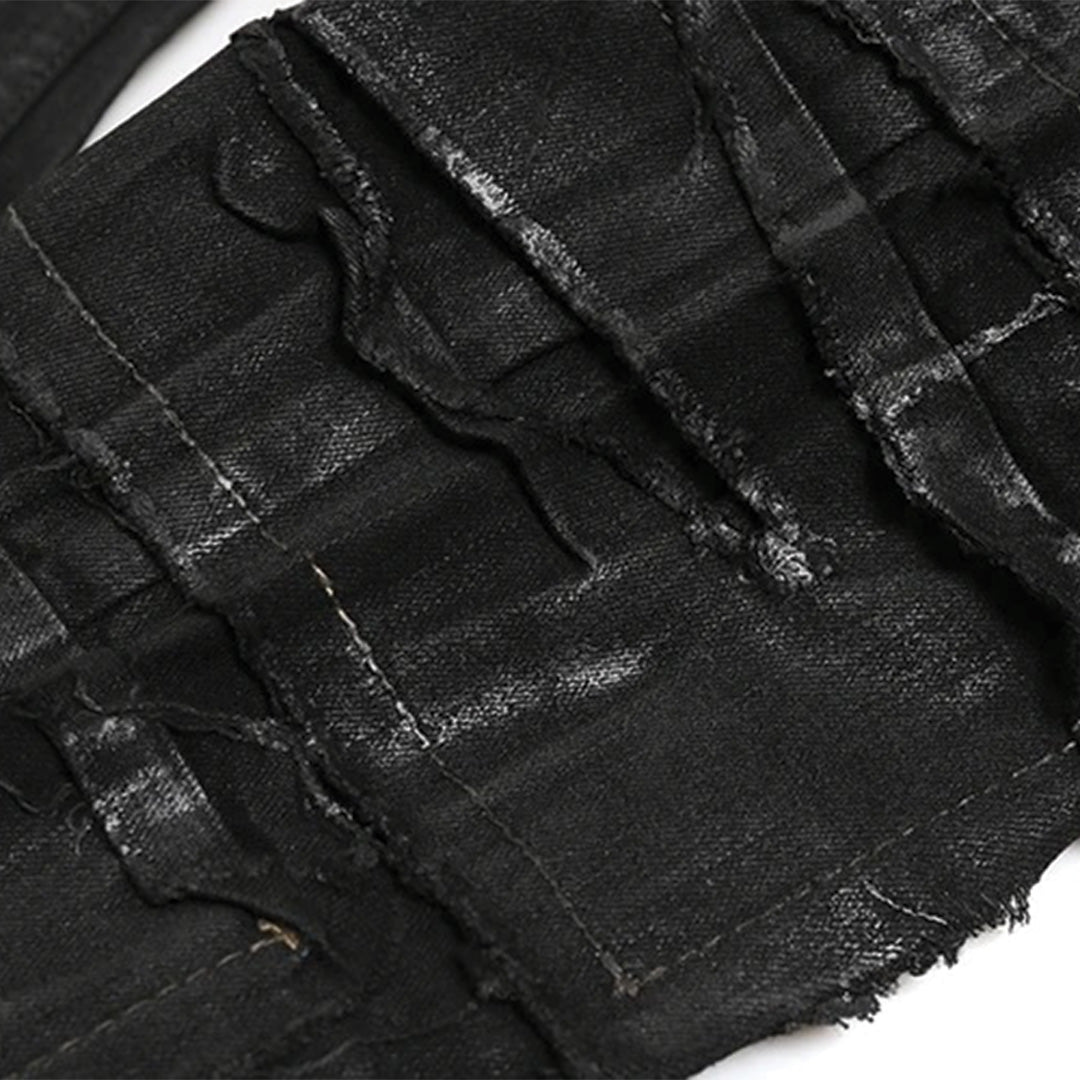 Black Wax Brushed Distressed Jeans