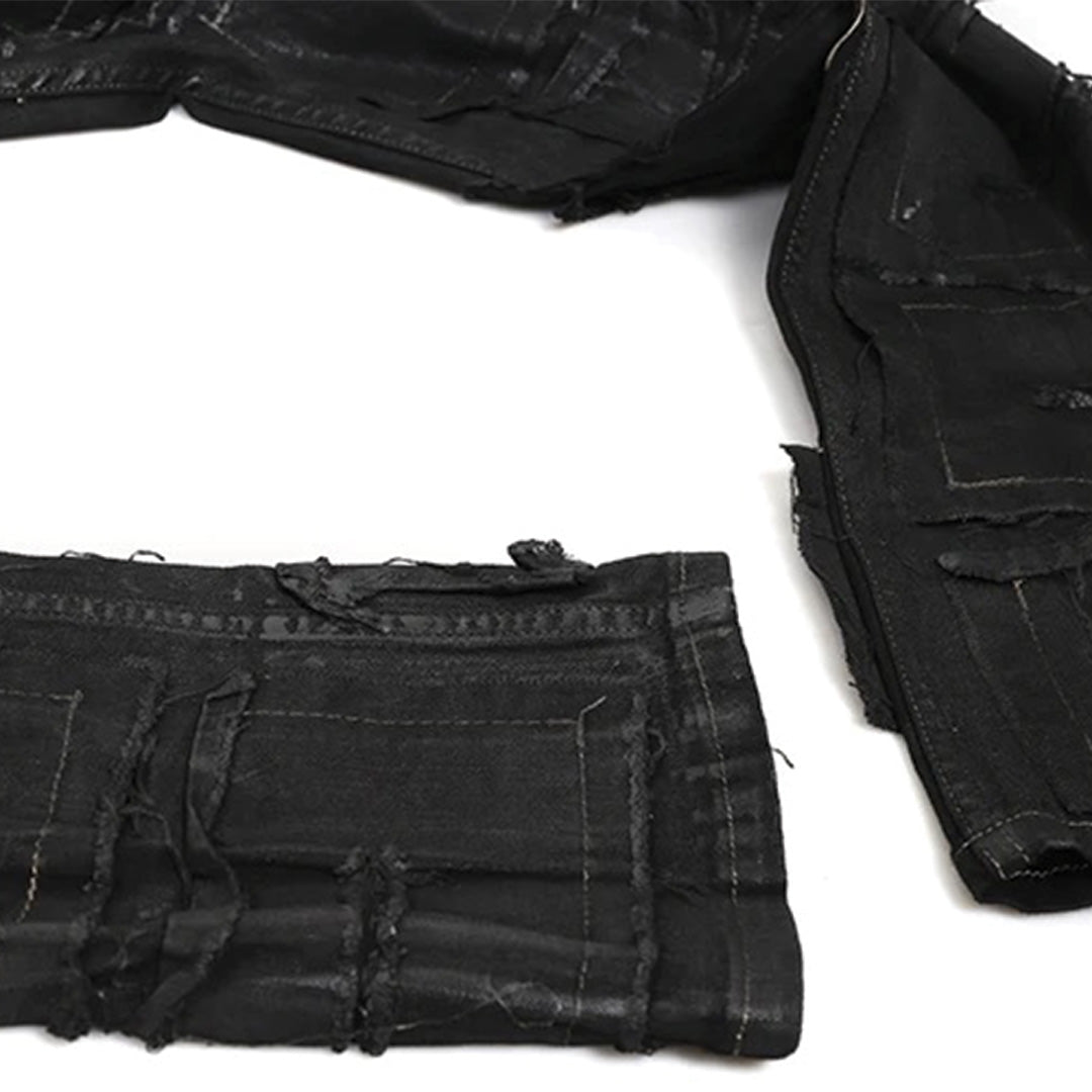 Black Wax Brushed Distressed Jeans